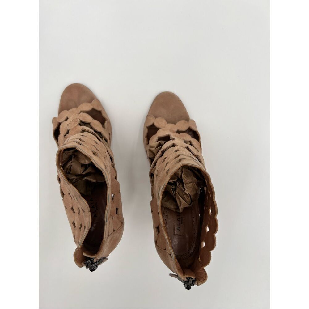 Alaia Paris Laser Cut Suede Booties Sandals Heels Nude Made in Italy 37.5 - Picture 4 of 14